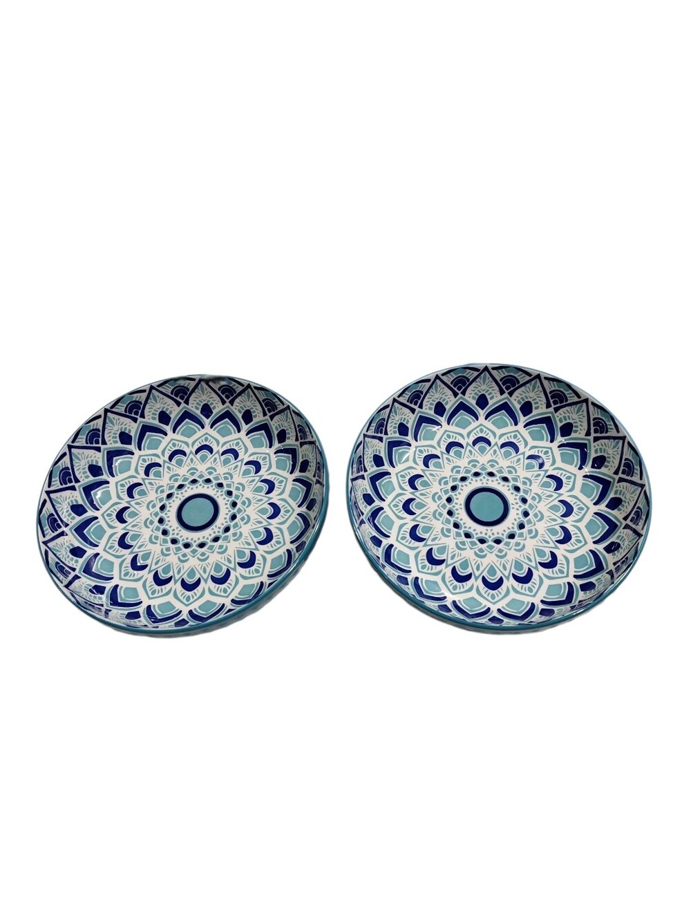 Bohemian Aztec Patterned Pasta Bowl – Teal & Navy Embossed Ceramic